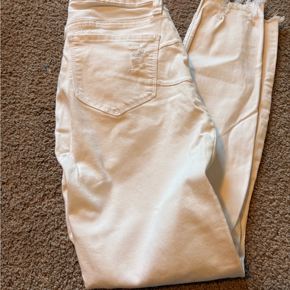 High Rise White Distressed Jeans